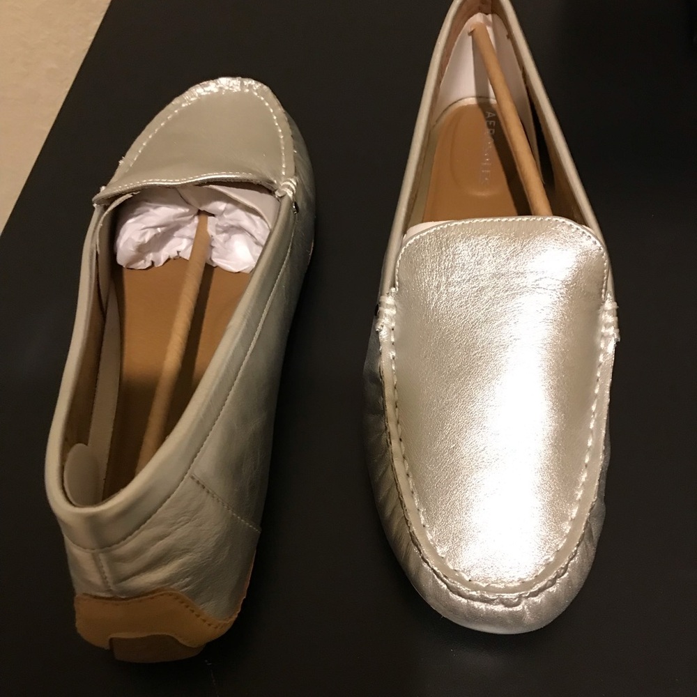 AEROSOLES Metallic Silver Loafers, brand new, never worn
